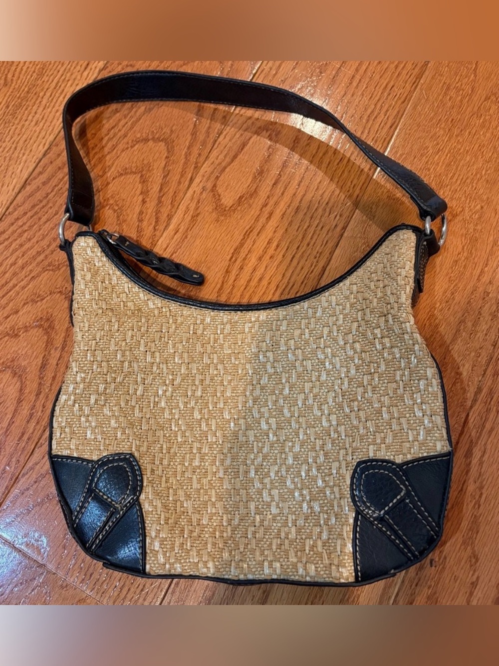 Vintage Stone Mountain Woven Straw Shoulder Bag Boho Coastal Purse Y2K